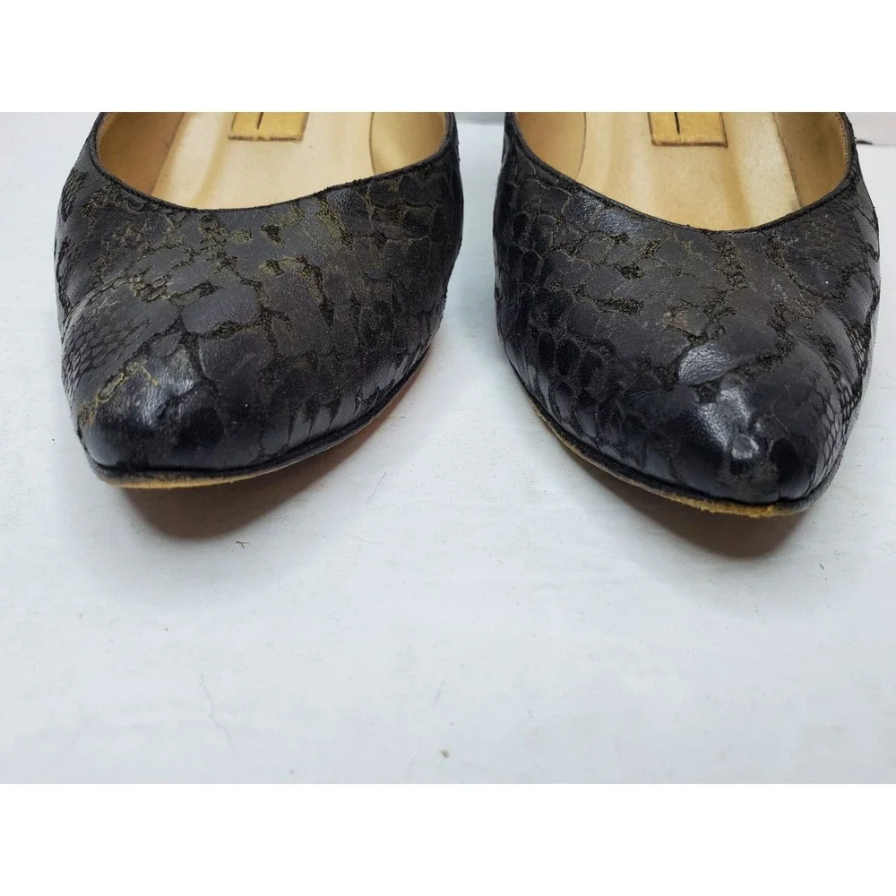 AMALFI Metalic‎ Black Anaconda Leather Pumps Kitten Heels Shoes 8B Italy Y2K
